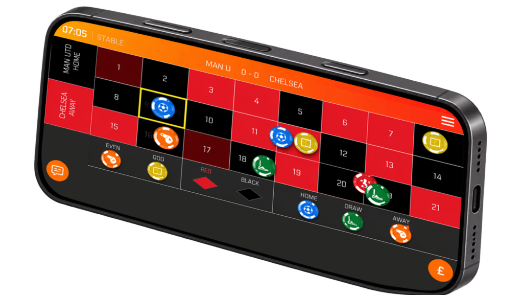 Roulette Football betting board on a phone