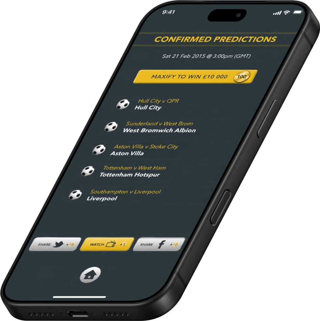uMAXit app showing weekly football predictions for its prize pool