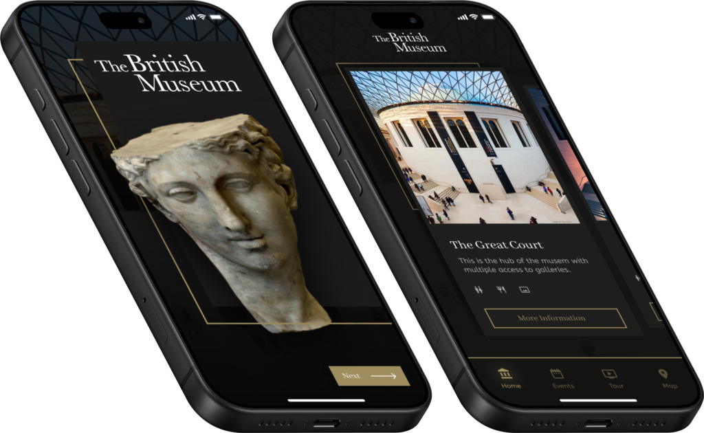 The British Museum app screens used to market its event space