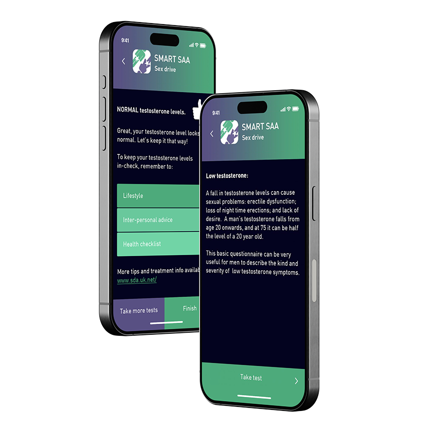 Mobile app for tracking testosterone levels and health advice.