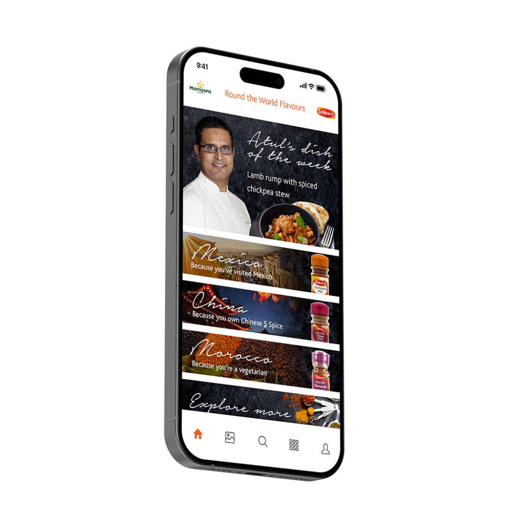 Chef-inspired global flavors on a smartphone screen, highlighting diverse cuisines.