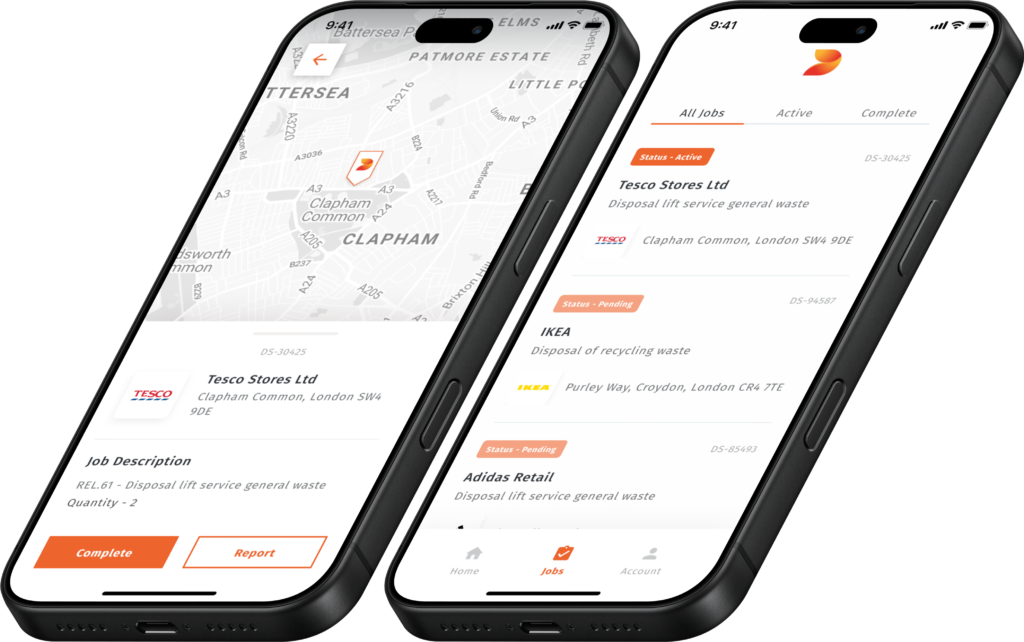 DS Smith driver app job map and job list, part of a connected supply chain