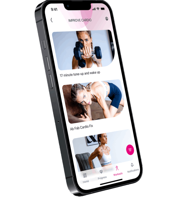 Belle Hutt fitness app workout list, launched for a global fitness community