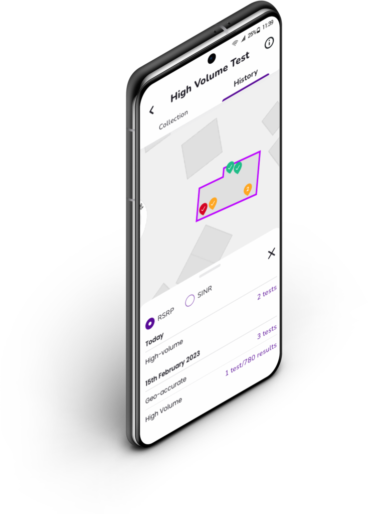 IonX app showing a floor-plan signal map used to locate 5G black spots