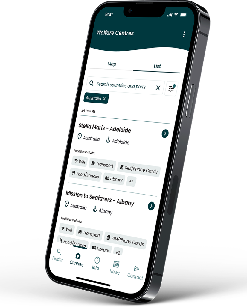 ITF Seafarers app search screen for finding rapid help and solutions