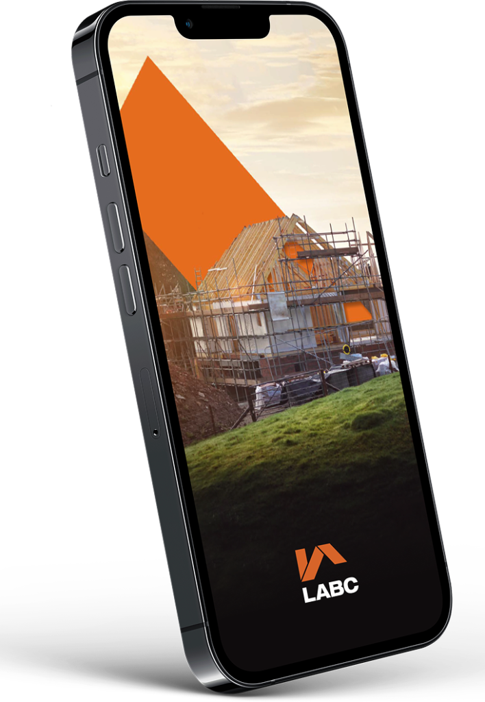 LABC app splash screen for connecting surveyors, builders and contractors