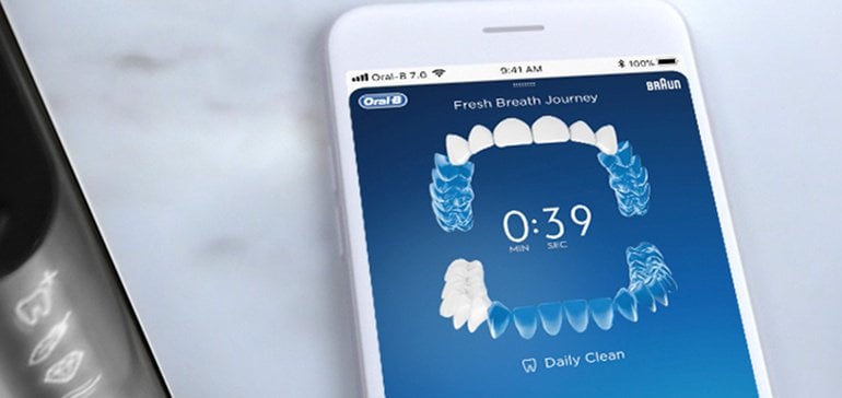 Oral-B app showing a brushing timer