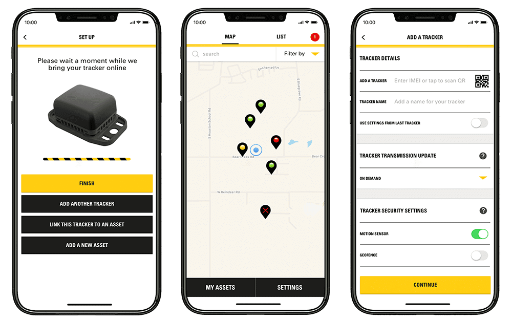 Caterpillar asset tracking app screens, showing how a manual process was digitised