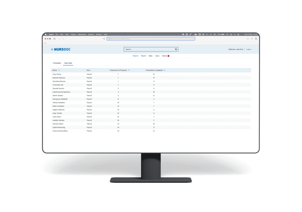 Web dashboard data table, an example of a process that has been digitised