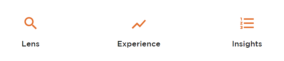 The three components of a user journey map: lens, experience and insights